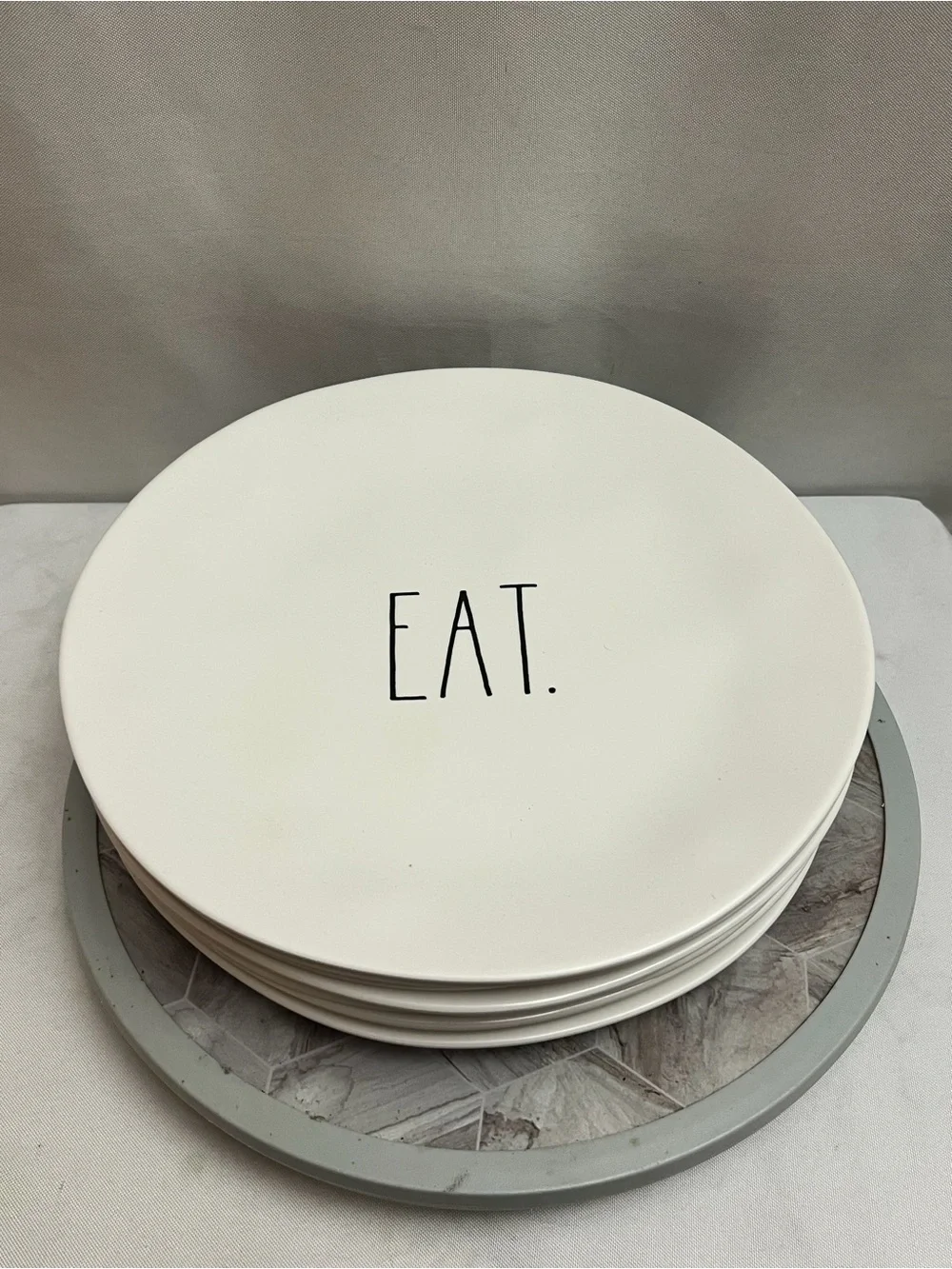 Rae Dunn EAT Dinner Plates Set of 8 White Melamine 10.5” Farmhouse Dining